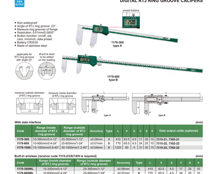 INSIZE Measuring Equipment Insize Digital RTJ Ring Groove Caliper 0-300mm/0.4-12" Range Series 1179-300