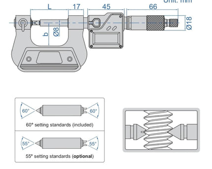 INSIZE Measuring Equipment Insize Digital Screw Thread Micrometer 25-50mm Range Series 3581-50A