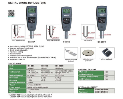 INSIZE MEASURING EQUIPMENT Insize Digital Shore Durometer Shore A Series ISH-DSA