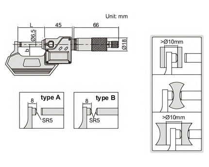 INSIZE Measuring Equipment Insize Digital Spherical Anvil Tube Micrometer 50-75mm/2-3" Range Series 3560-75A