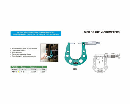 INSIZE Measuring Equipment Insize Disc Brake Micrometer 1-2" Range Series 3288-2