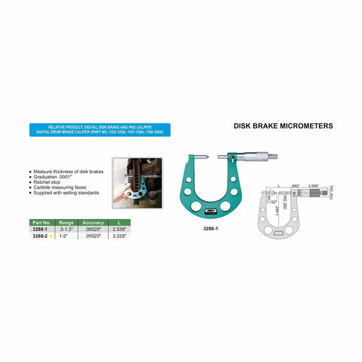 INSIZE Measuring Equipment Insize Disc Brake Micrometer 1-2" Range Series 3288-2