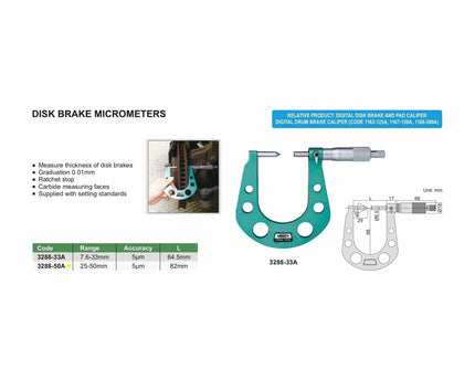 INSIZE Measuring Equipment Insize Disc Brake Micrometer 25-50mm Range Series 3288-50A
