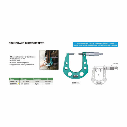 INSIZE Measuring Equipment Insize Disc Brake Micrometer 25-50mm Range Series 3288-50A