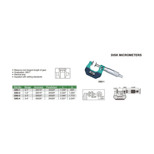INSIZE Measuring Equipment Insize Disc Micrometer 0-1" Range Series 3282-1
