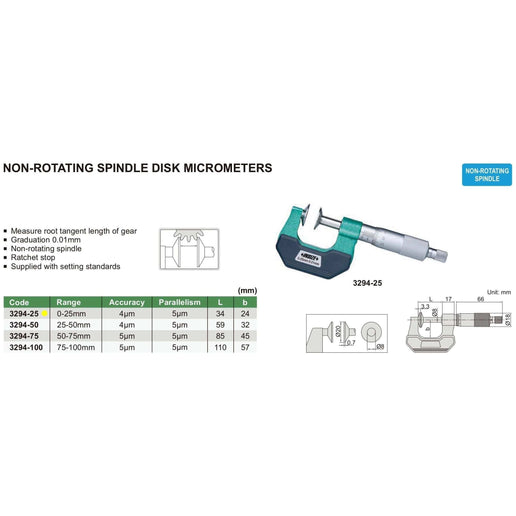 INSIZE Measuring Equipment Insize Disc Micrometer 0-25mm Range Series 3294-25