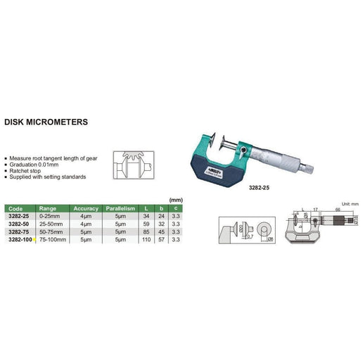 INSIZE Measuring Equipment Insize Disc Micrometer 75-100mm Range Series 3282-100