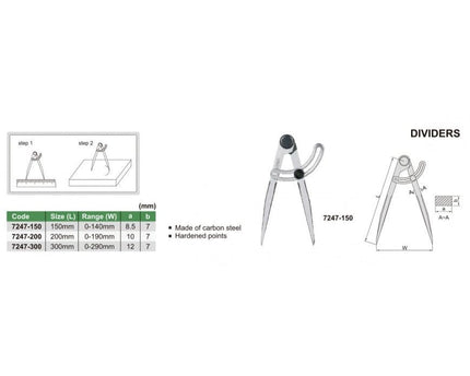 INSIZE MEASURING EQUIPMENT Insize Divider 0-190mm Range Series 7247-200