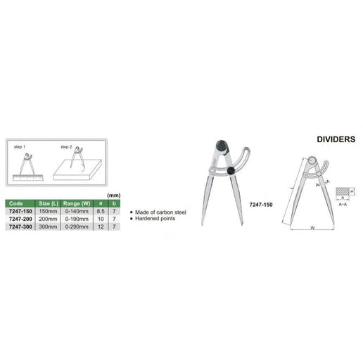 INSIZE MEASURING EQUIPMENT Insize Divider 0-190mm Range Series 7247-200