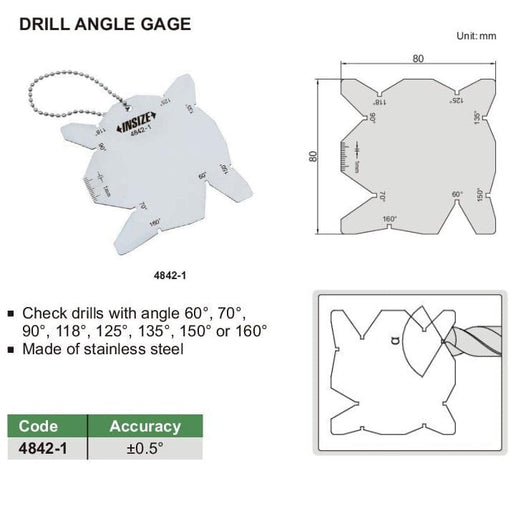 INSIZE Measuring Equipment Insize Drill Angle Gauge Series 4842-1