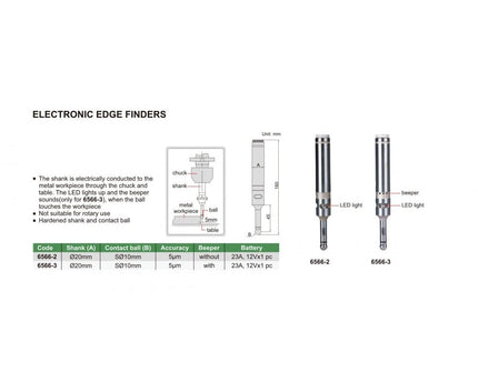 INSIZE MEASURING EQUIPMENT Insize Electronic Edge Finder 20mm Shank with Beeper Series 6566-3