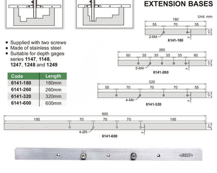 INSIZE Measuring Equipment Insize Extension Base 260mm Range Series 6141-260