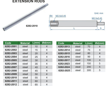 INSIZE Measuring Equipment Insize Extension Rod 20mm Range Series 6282-2003