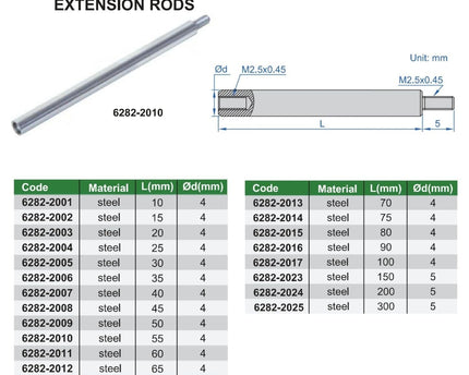INSIZE Measuring Equipment Insize Extension Rod 50mm Range Series 6282-2009