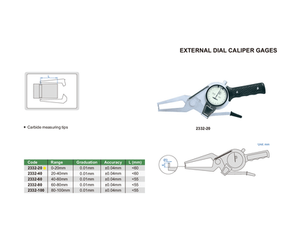 INSIZE Measuring Equipment Insize External Dial Caliper Gauge 0-20mm Range Series 2332-20