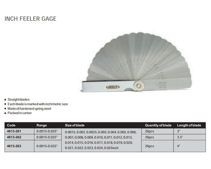 INSIZE Measuring Equipment Insize Feeler Gauge Set 0.0015-0.025" Range Series 4613-262