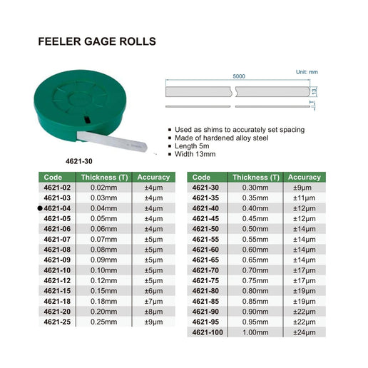 INSIZE Measuring Equipment Insize Feeler Gauge Tape 0.04mm Range Series 4621-04