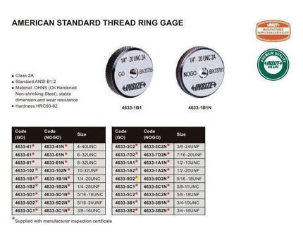 INSIZE Measuring Equipment Insize GO Thread Ring Gauge 9/16"-18 UNF Series - 4633-9D2
