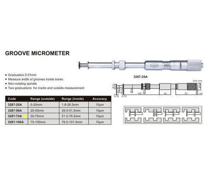 INSIZE Measuring Equipment Insize Groove Micrometer 50-75mm Range Series 3287-75A