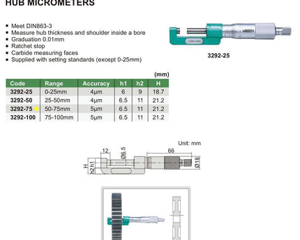 INSIZE Measuring Equipment Insize Hub Micrometer 25-50mm Range Series 3292-50