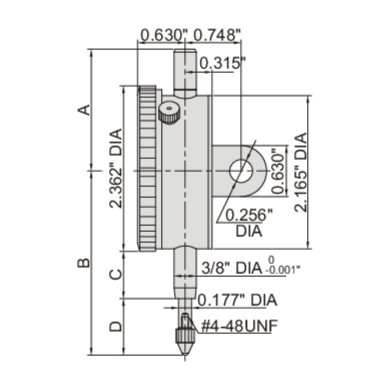 INSIZE Measuring Equipment Insize Imperial Lug Back Dial Indicator 2" Range Series 2307-2