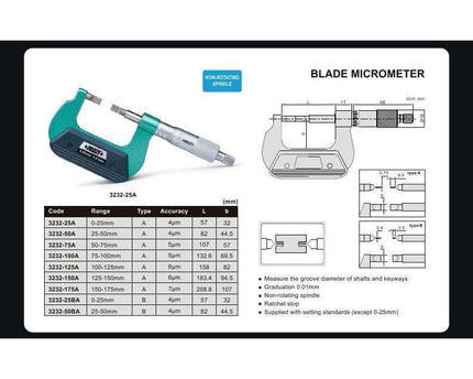 INSIZE Measuring Equipment Insize Imperial Outside Blade Micrometer 1-2" Range Series 3232-2