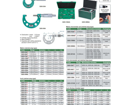 INSIZE Measuring Equipment Insize Imperial Outside Micrometer Set 6-12" Range Series 3203-126A