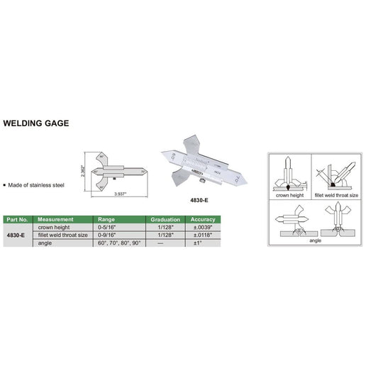INSIZE Measuring Equipment Insize Imperial Welding Gauge Series 4830-E