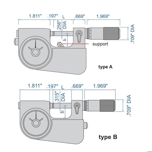 INSIZE Measuring Equipment Insize Indicating Micrometer with Support 0-1" Range Series 3332-1