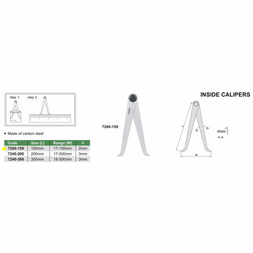 INSIZE Measuring Equipment Insize Inside Caliper 0-150mm Range Series 7240-150