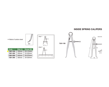 INSIZE Measuring Equipment Insize Inside Spring Caliper 20-170mm Range Series 7261-150