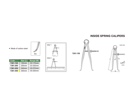 INSIZE Measuring Equipment Insize Inside Spring Caliper 30-320mm Range Series 7261-300