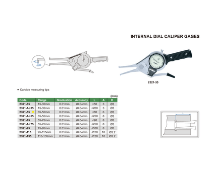 INSIZE Measuring Equipment Insize Internal Dial Caliper Gauge 35-55mm Range Series 2321-55