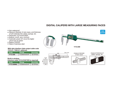 INSIZE Measuring Equipment Insize Large Face Digital Caliper 0-200mm/0-8" Range Series 1172-200