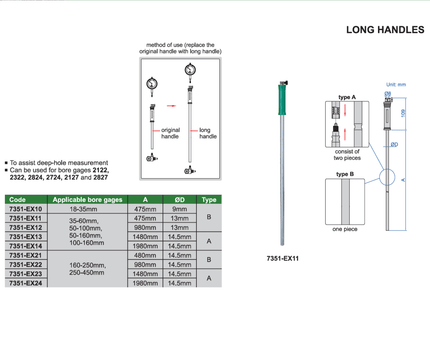INSIZE Measuring Equipment Insize Long Handle 1480mm × 14.5mm Series 7351-EX13
