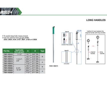 INSIZE Measuring Equipment Insize Long Handle 58.2″ × 0.571″ Series 7351-1EX23