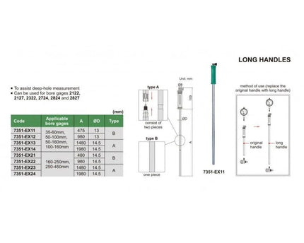 INSIZE MEASURING EQUIPMENT Insize Long Handle for Bore Gauge 980mm Series 7351-EX22