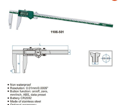 INSIZE Measuring Equipment Insize Long Jaw Digital Caliper  0-1500mm / 0-60" Range Series 1106-1502
