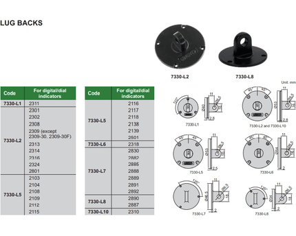 INSIZE Measuring Equipment Insize Lug Back for Dial Guages 53mm Range Series 7330-L10