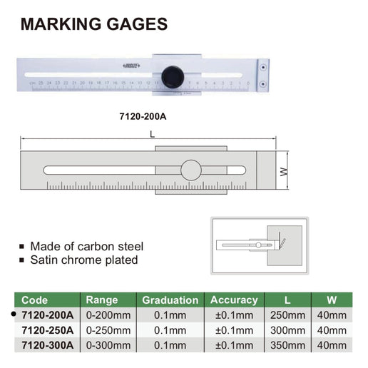 INSIZE Measuring Equipment Insize Marking Gauge 0-200mm Range Series 7120-200A