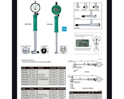 INSIZE Measuring Equipment Insize Mechanical Bore Gauge 250-450 mm Range Series 2322-450A