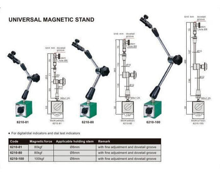 INSIZE Measuring Equipment Insize Mechanical Lock Magnetic Stand 80 kg Force Series 6210-80