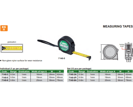 INSIZE Measuring Equipment Insize Metric 5M Tape Measure with Auto Retract Series 7140-5