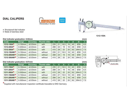 INSIZE Measuring Equipment INSIZE Metric Dial Caliper  0-200mm Range Series 1311-200A