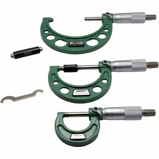 INSIZE Measuring Equipment Insize Metric Outside Micrometer 3 Piece Set 0-75mm Range Series 3203-753A
