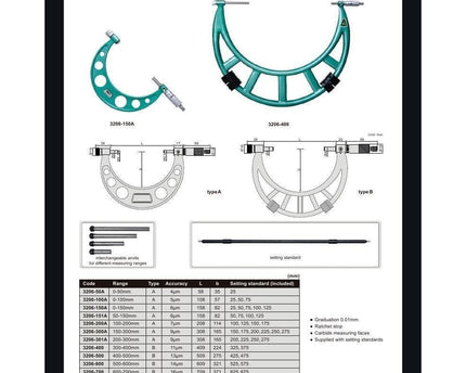 INSIZE Measuring Equipment Insize Metric Outside Micrometer Set 150-300mm Range Series 3206-300A