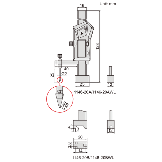 INSIZE Measuring Equipment Insize Mini Digital Height Gauge 0-20mm/0-0.8" Range Series 1146-20A