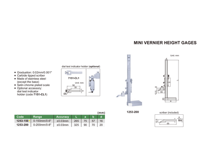 INSIZE Measuring Equipment Insize Mini Vernier Height Gauge 0-150mm / 0-6" Range Series 1253-150