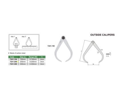 INSIZE Measuring Equipment Insize Outside Caliper 0-200mm Range Series 7241-200