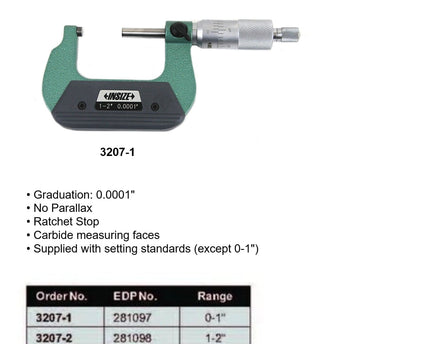 INSIZE Measuring Equipment Insize Outside Micrometer 1-2" Range Series 3207-2
